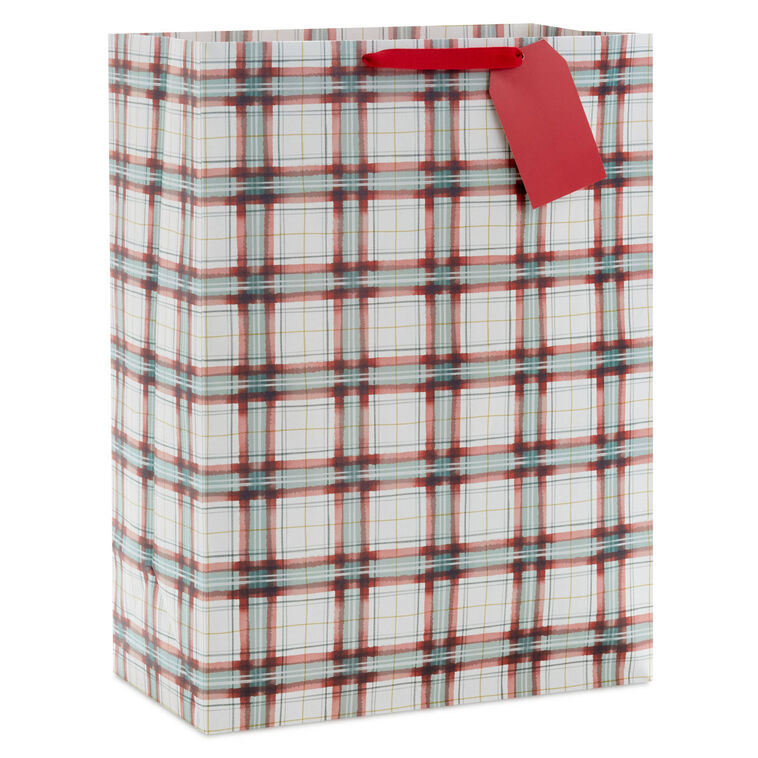 20" Farmhouse Plaid on White Jumbo Christmas Gift Bag
