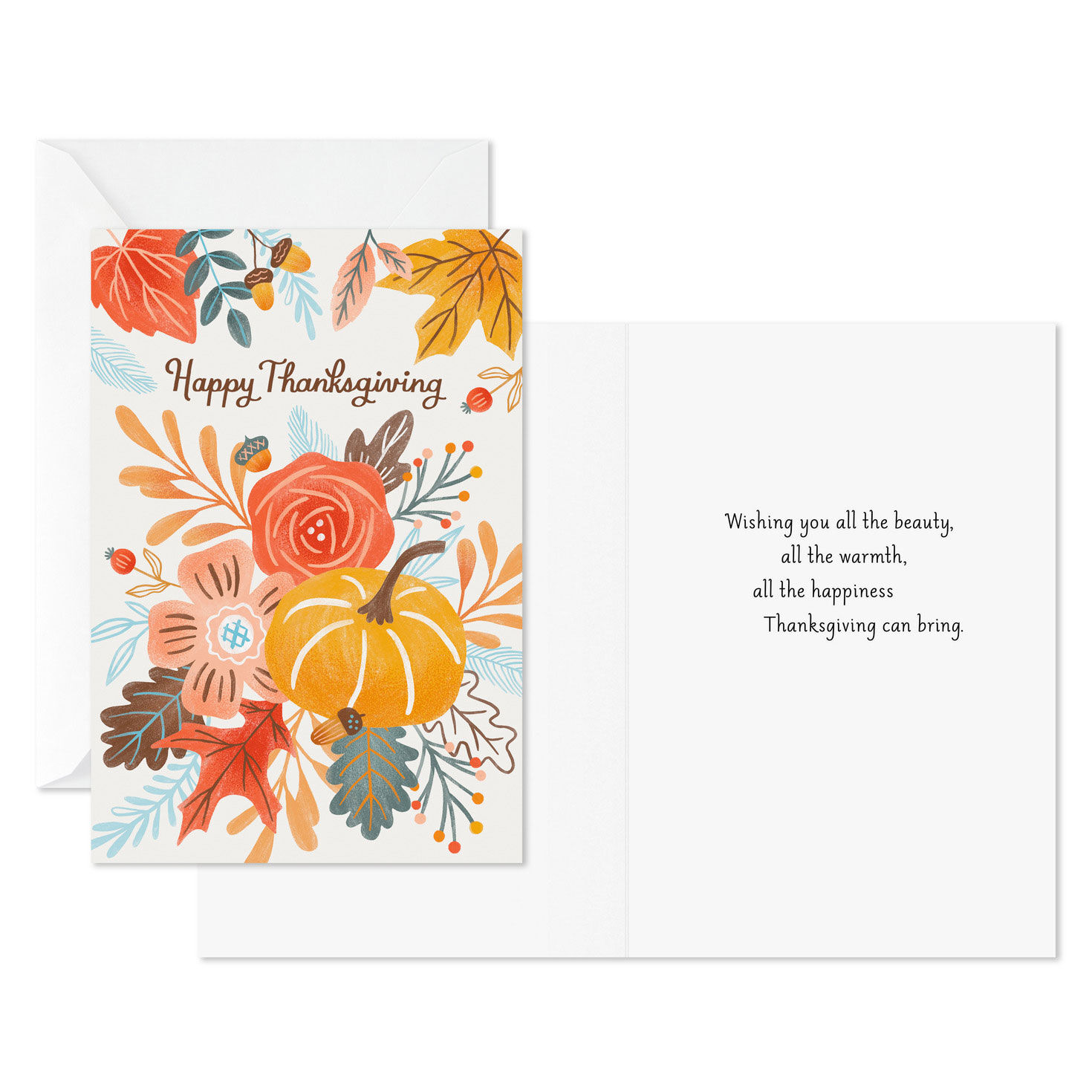 Pumpkin and Fall Flowers Thanksgiving Cards Pack Card Front with Sentiment image number 2