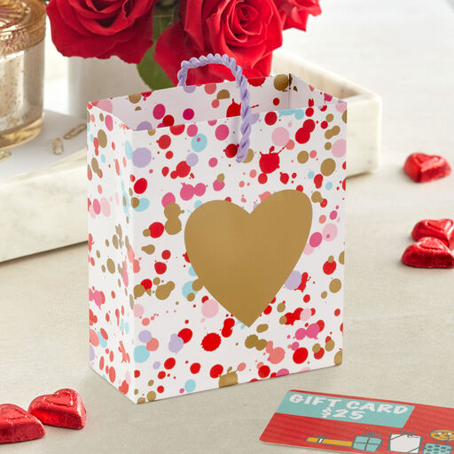 4.6" Gold Heart on Confetti Gift Card Holder Mini Bag, 