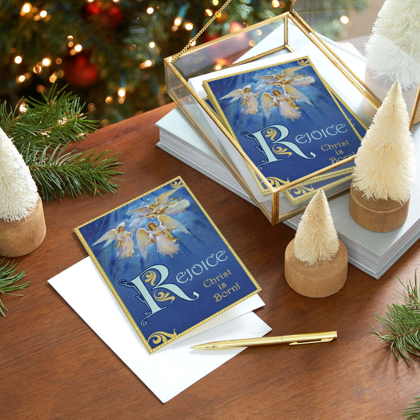 Angels on Blue DaySpring Religious Christmas Cards in use image number 8