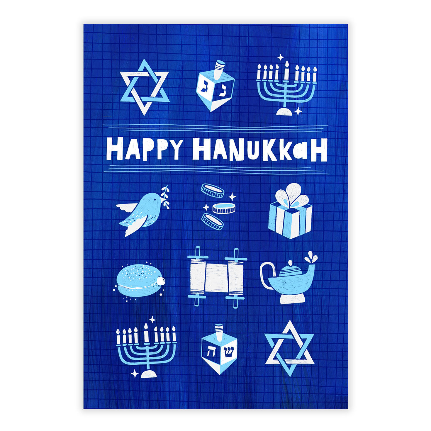 Blue Holiday Symbols Personalized Hanukkah Card front image number 2