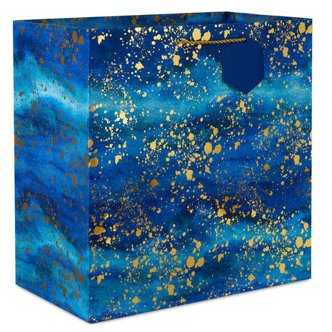 15" Gold Splatter on Navy Blue Extra-Deep Gift Bag, , large
