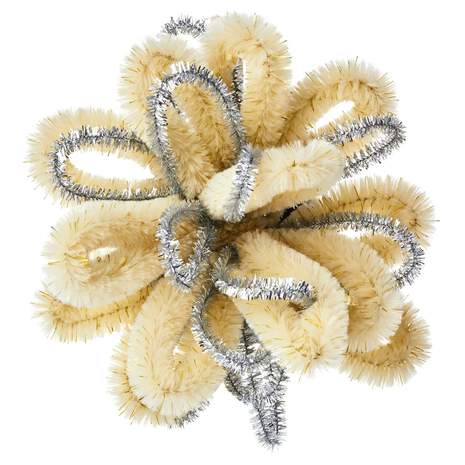 Ivory and Silver Tinsel Gift Bow, 4.5", , large