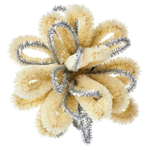 Ivory and Silver Tinsel Gift Bow, 4.5"
