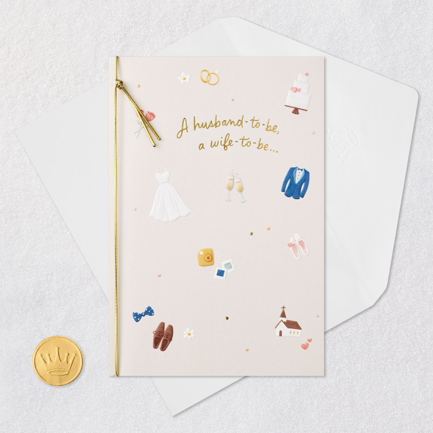 Celebration Icons Wedding Shower Card for Couple Card Front with Envelope and Gold Seal image number 5
