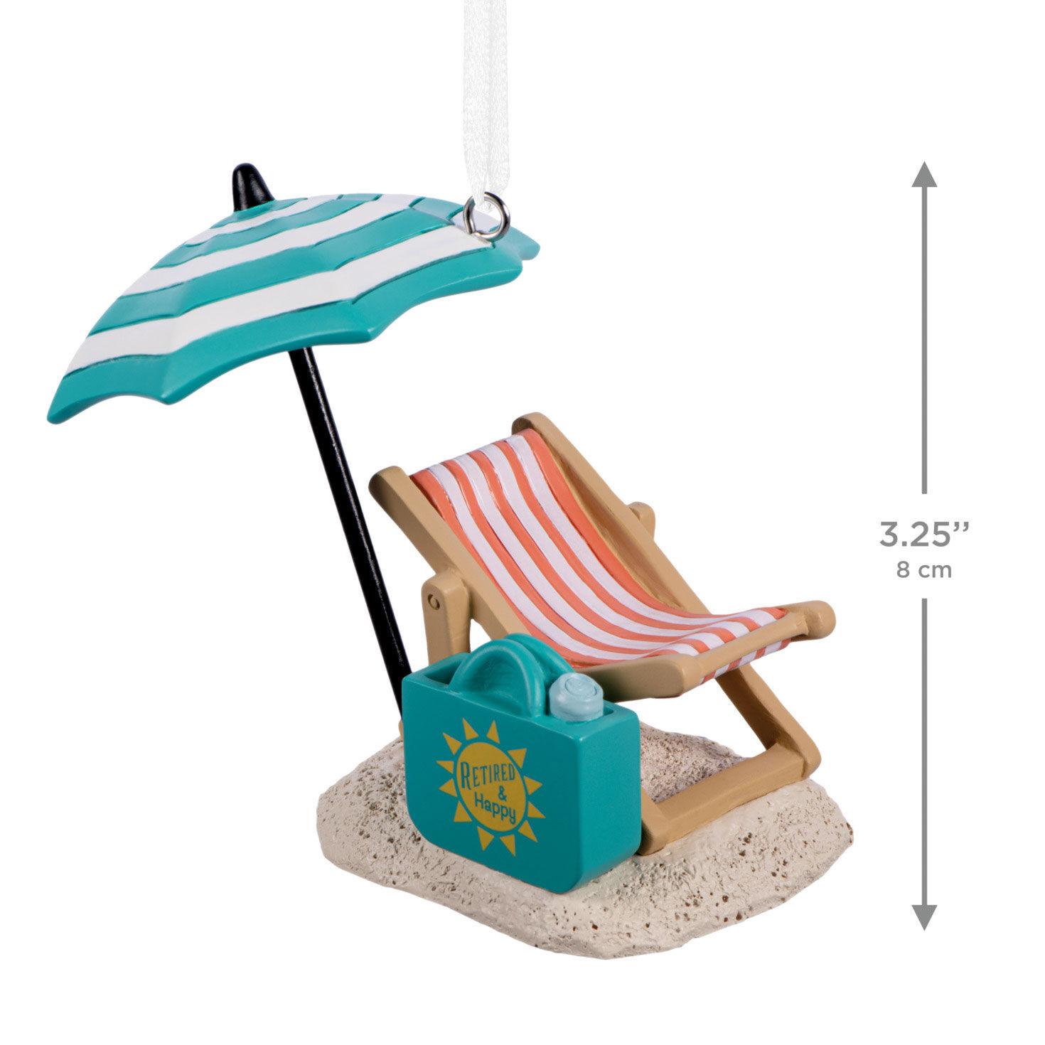 Retired and Happy Beach Chair Christmas Ornament measurement image number 3