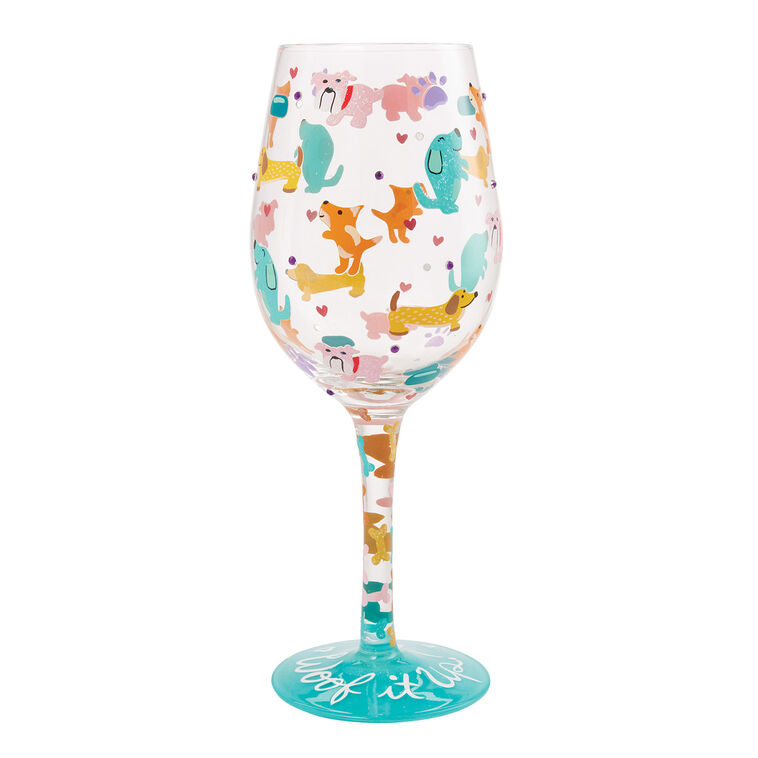 Lolita Woof It Up Handpainted Wine Glass, 15 oz.