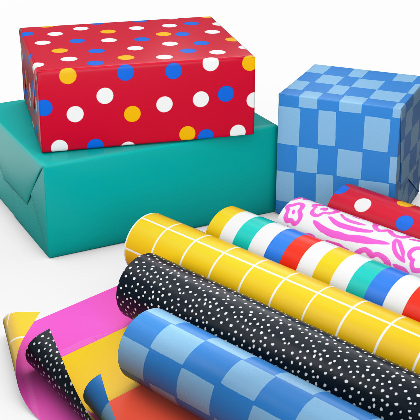 Bold Shapes 6-Pack Assorted Reversible Wrapping Paper Roll Bundle, 150 sq. ft. total, , large image number 2