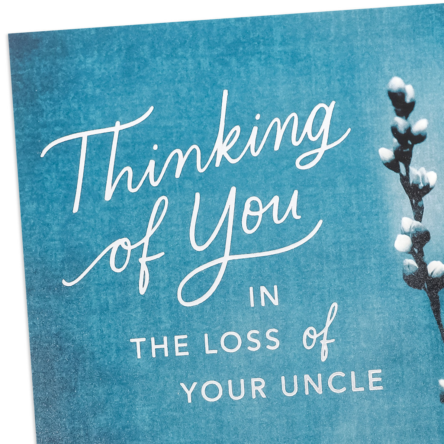 Blue and Silver Branch Sympathy Card for Uncle Card Front Detail image number 4