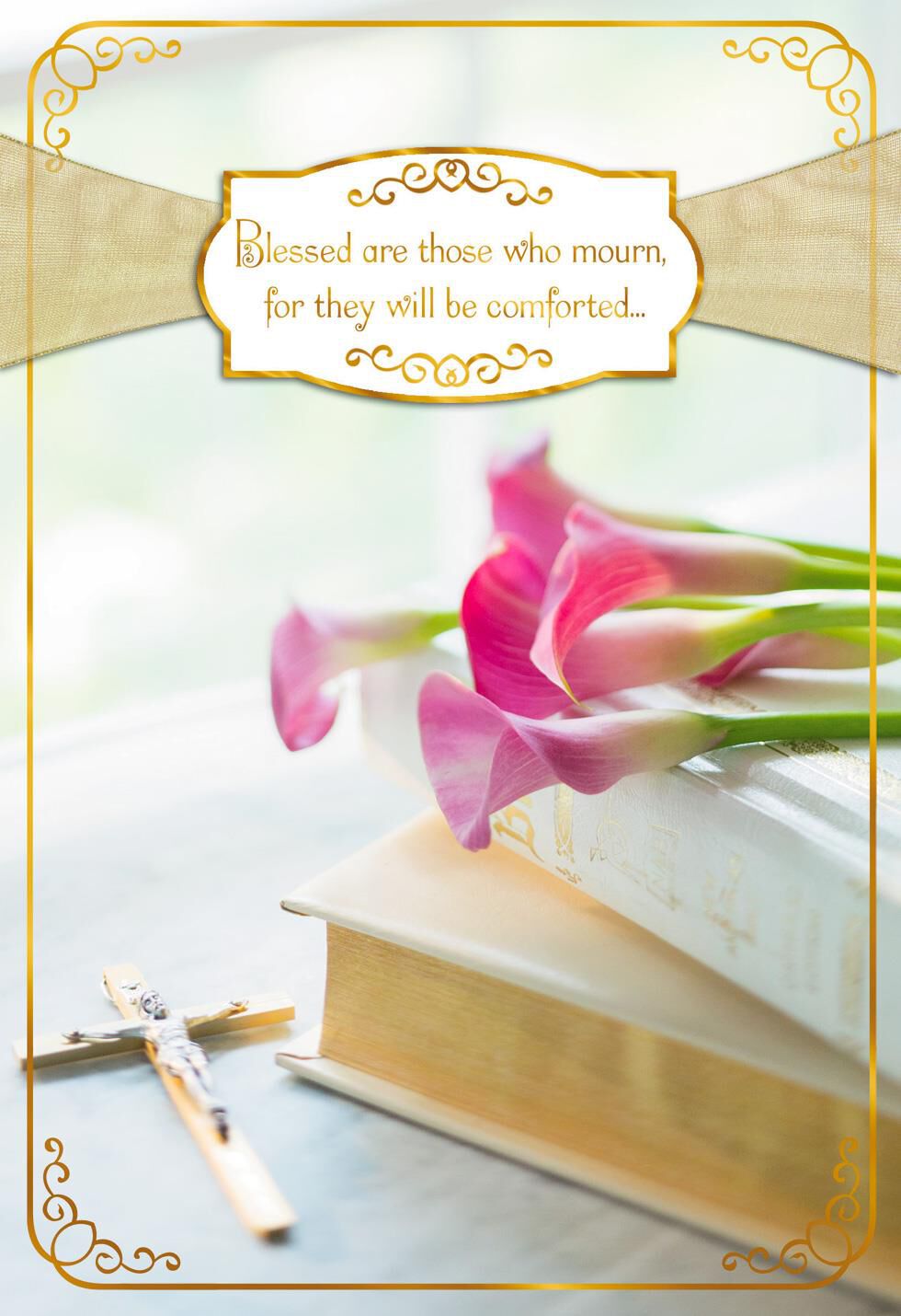 Bible and Cross With Calla Lilies Religious Sympathy Card