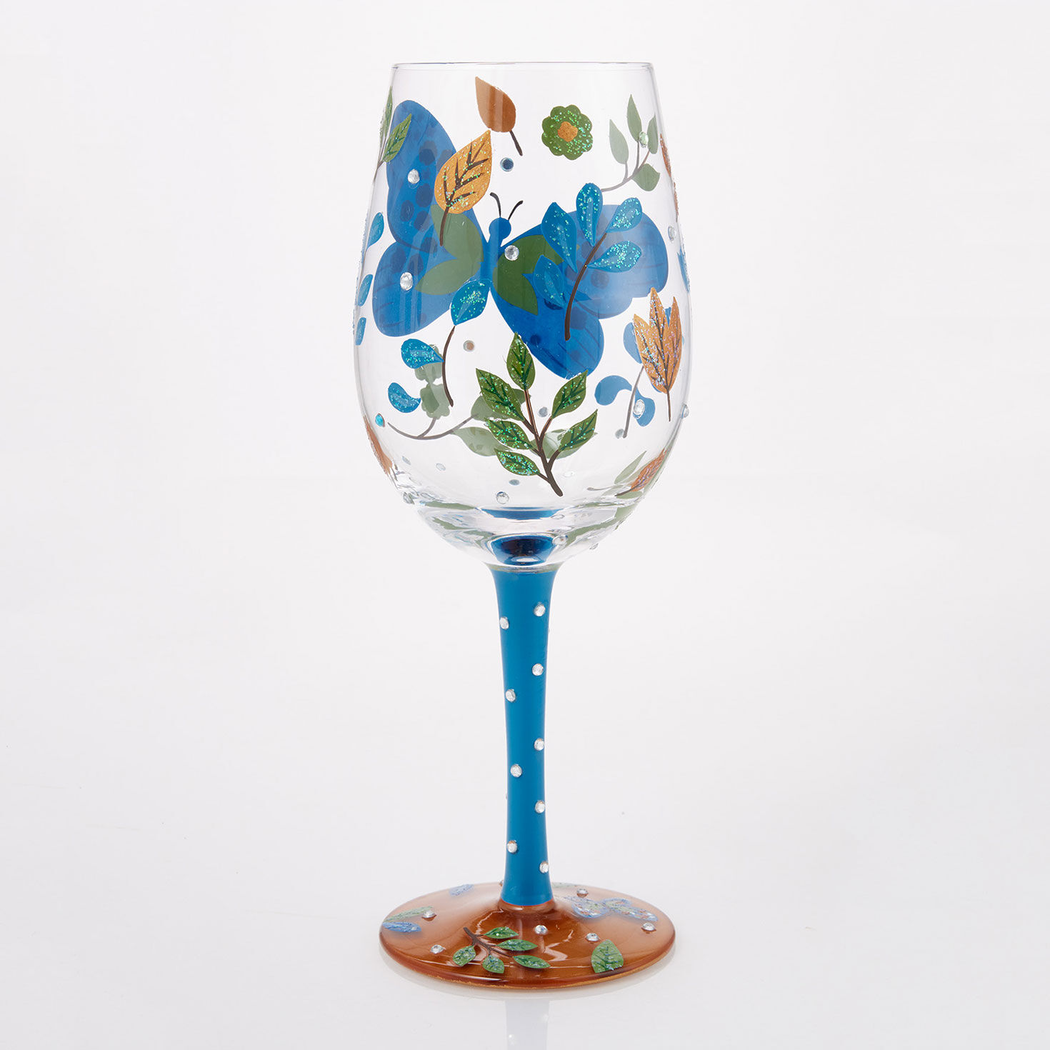 Lolita Blue Butterfly With Flowers Wine Glass back image number 2