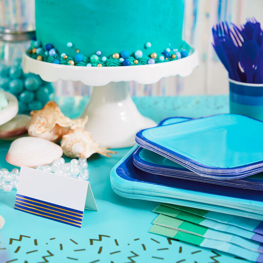 Color Pop 96-Piece Tableware Basics Party Kit, Aqua and Indigo, 