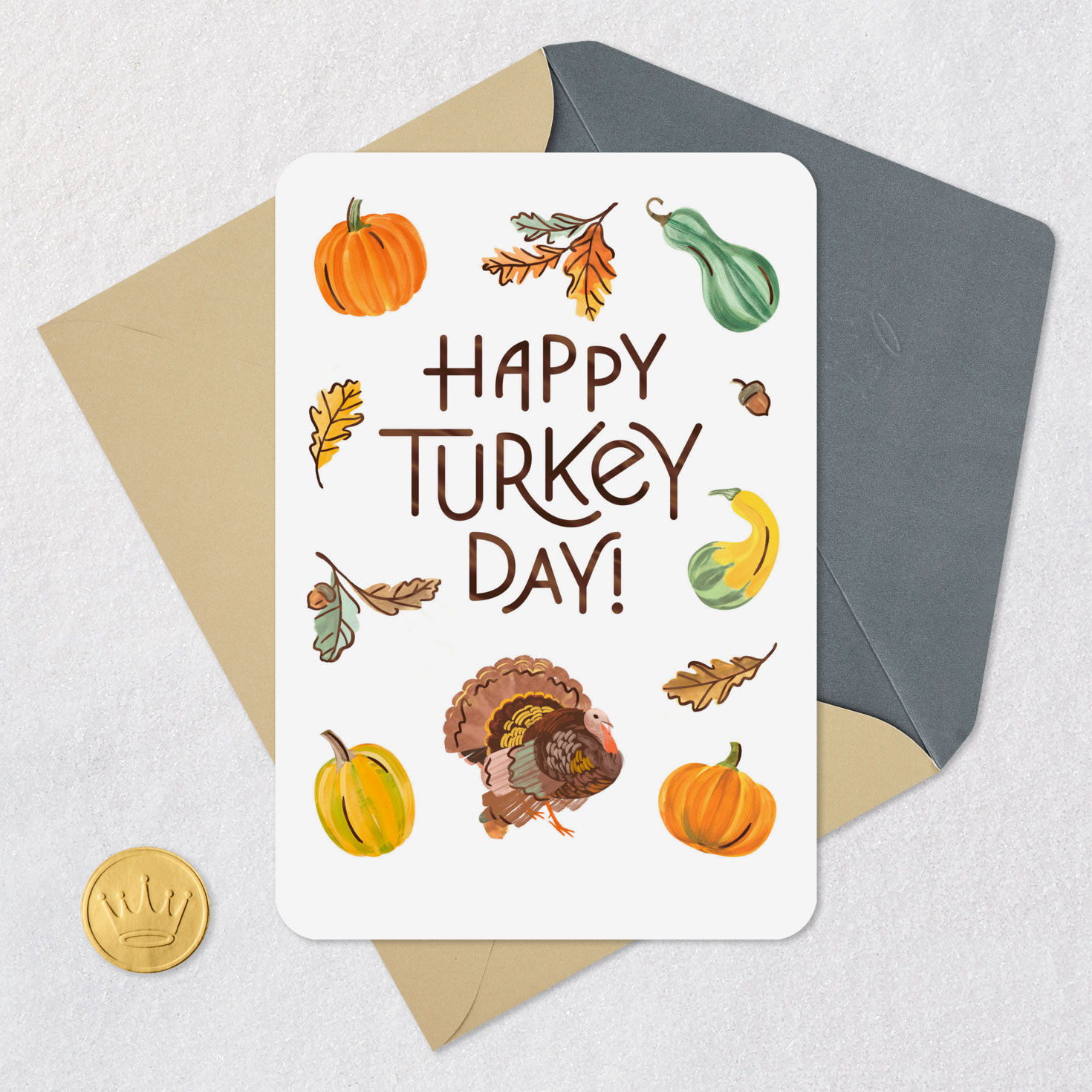 Fun Font Turkey Day Thanksgiving Card Card Front with Envelope and Gold Seal image number 5