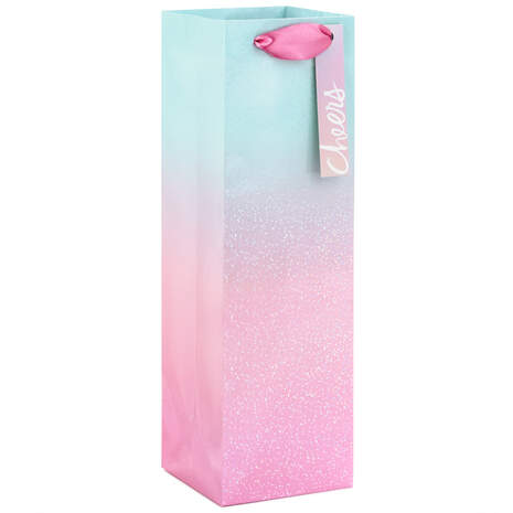 13" Pink and Aqua Ombré Wine Gift Bag, , large