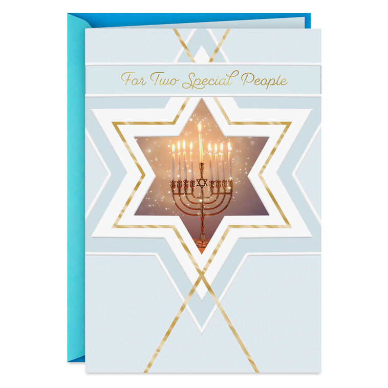 Star of David and Menorah Hanukkah Card for Both Card Front image number 1