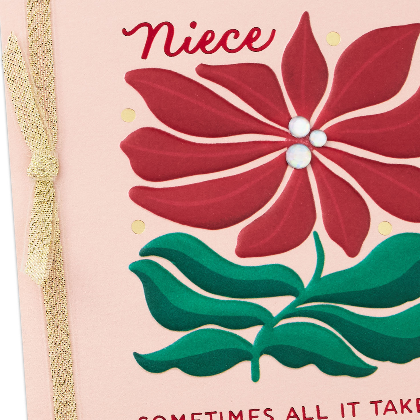Red Poinsettia Christmas Card for Niece Card Front Detail image number 4
