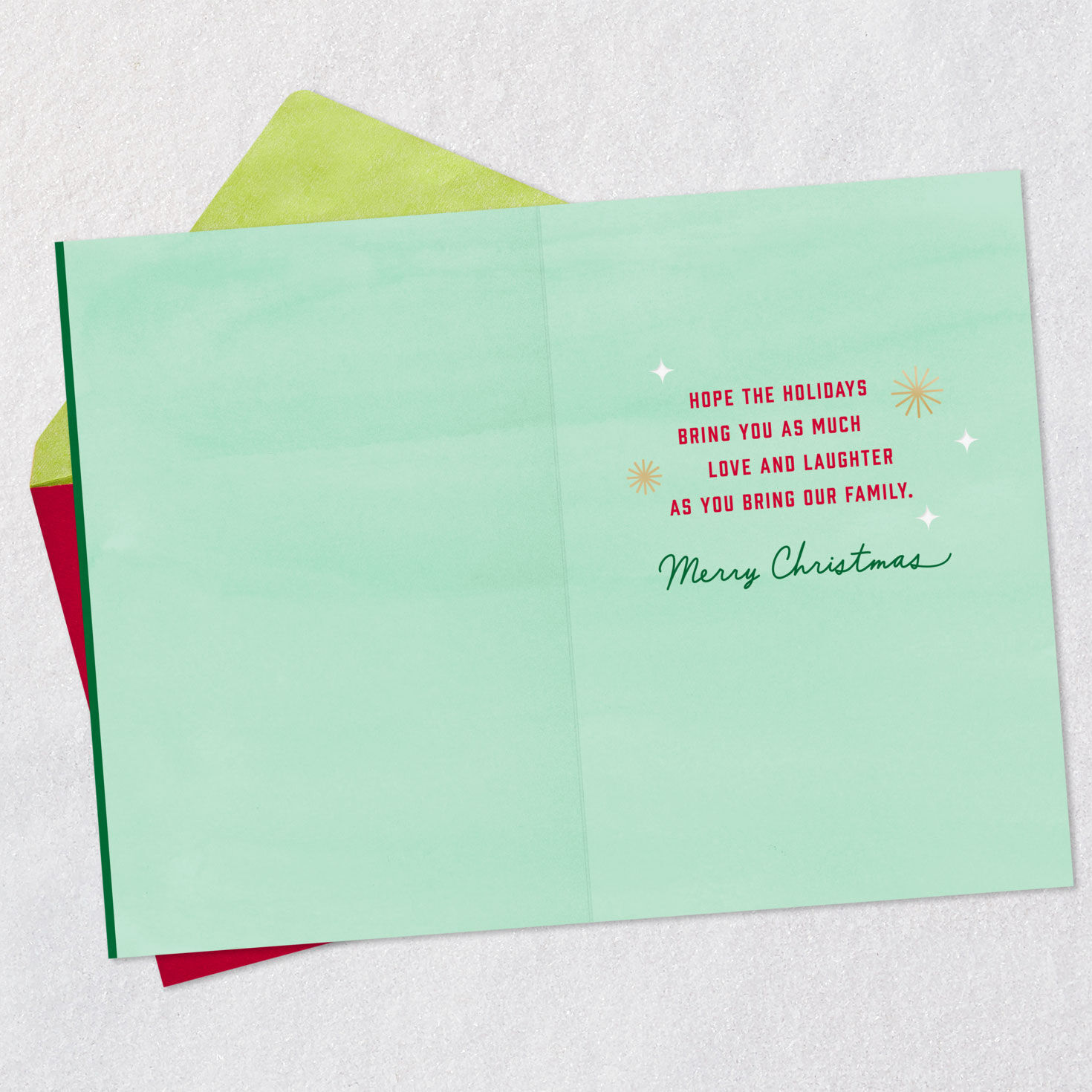 Bold Red and Green Typography Christmas Card for Cousin Open card with envelope image number 3