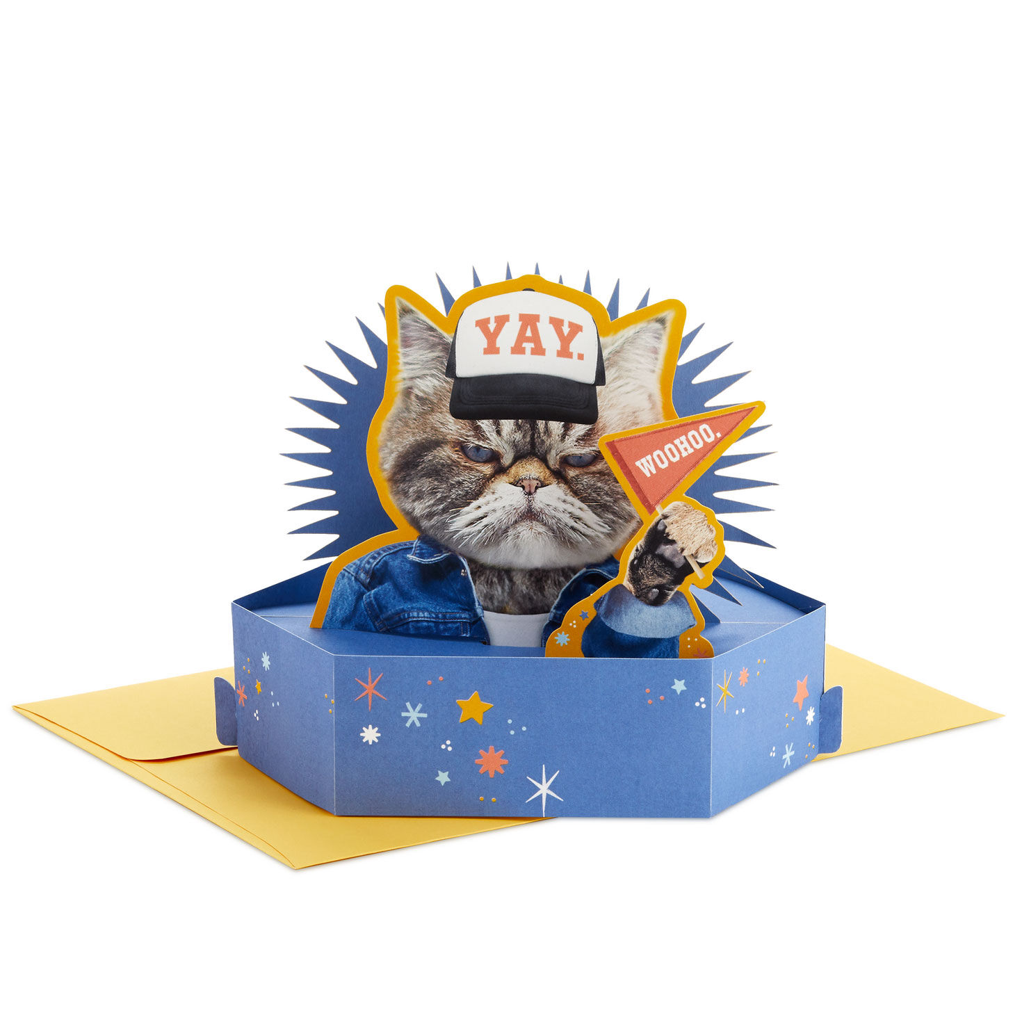 Kevin the Cat So Excited Funny 3D Pop-Up Card