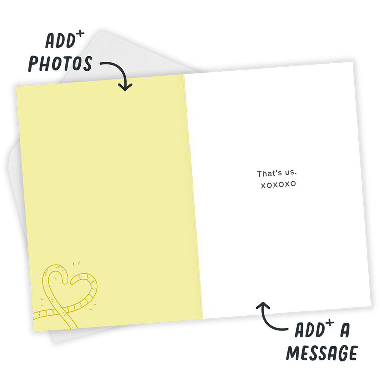 Blue Yellow Cats Hugging Personalized Love Card Open Card with Envelope indicating personalization image number 3