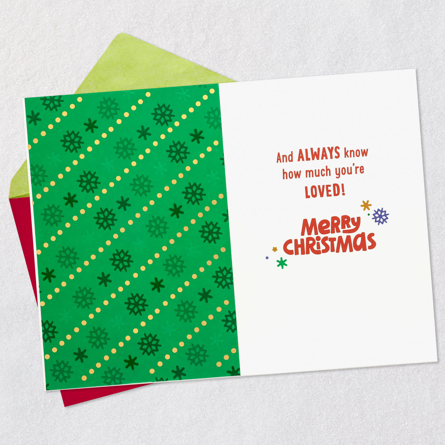 Red, Yellow, Blue and Green Christmas Card for Grandson Open card with envelope image number 3