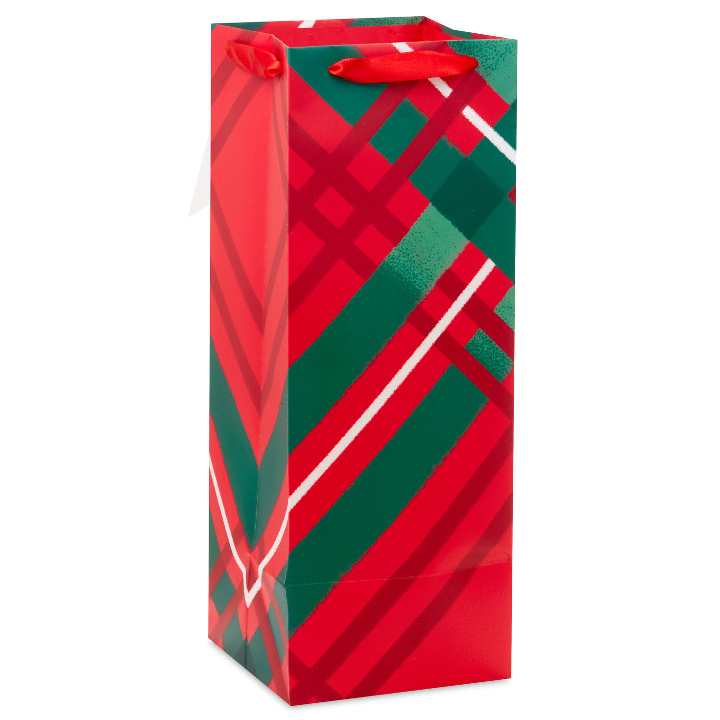 Red and Green Plaid Christmas Large Wine Bag With Tag back image number 6