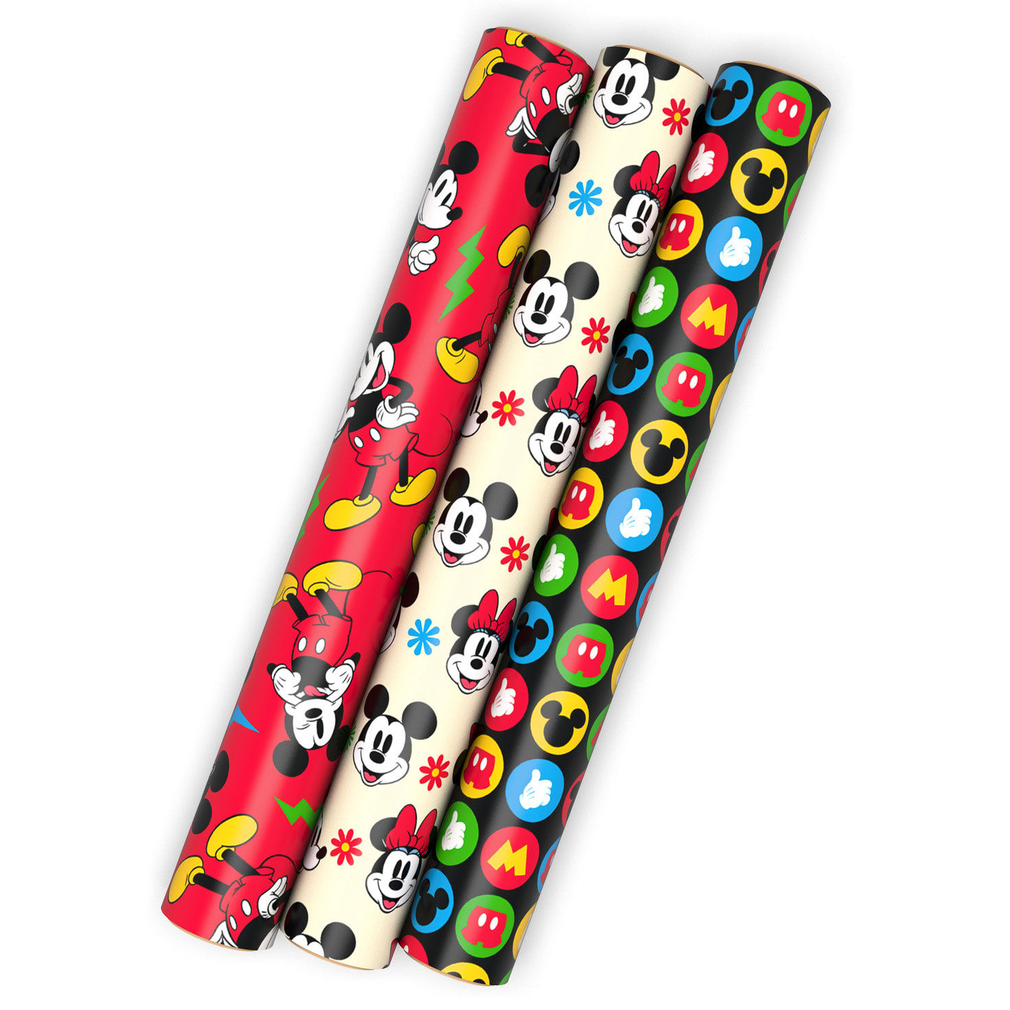 Disney Mickey and Minnie 3-Pack Wrapping Paper Mini Roll Bundle, 45 sq. ft. total