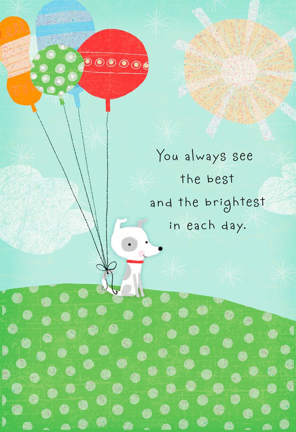 Cute Dog With Balloons on Hill Birthday Card