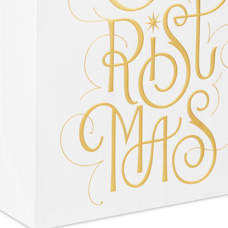 Merry Christmas Calligraphy on White Large Gift Bag Base/Side Detail image number 5