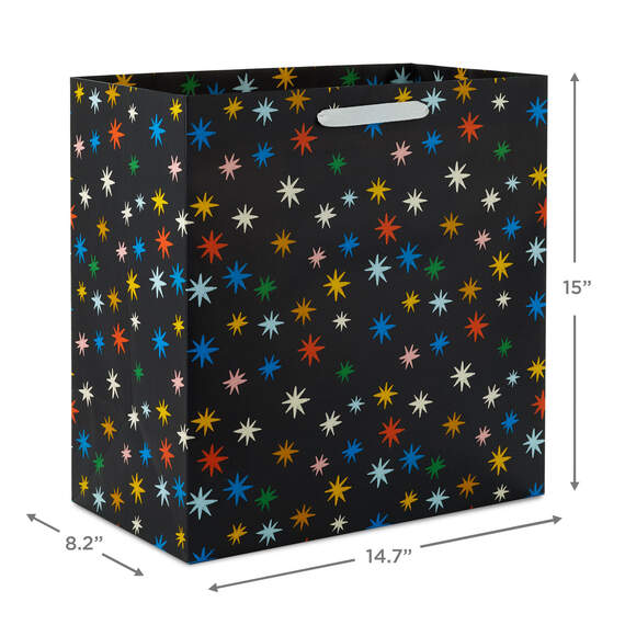 15" Colorful Stars on Black Extra-Deep Gift Bag, , large image number 3