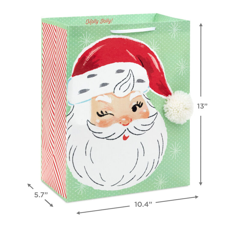 Retro Santa on Green Large Christmas Gift Bag measurement image number 3