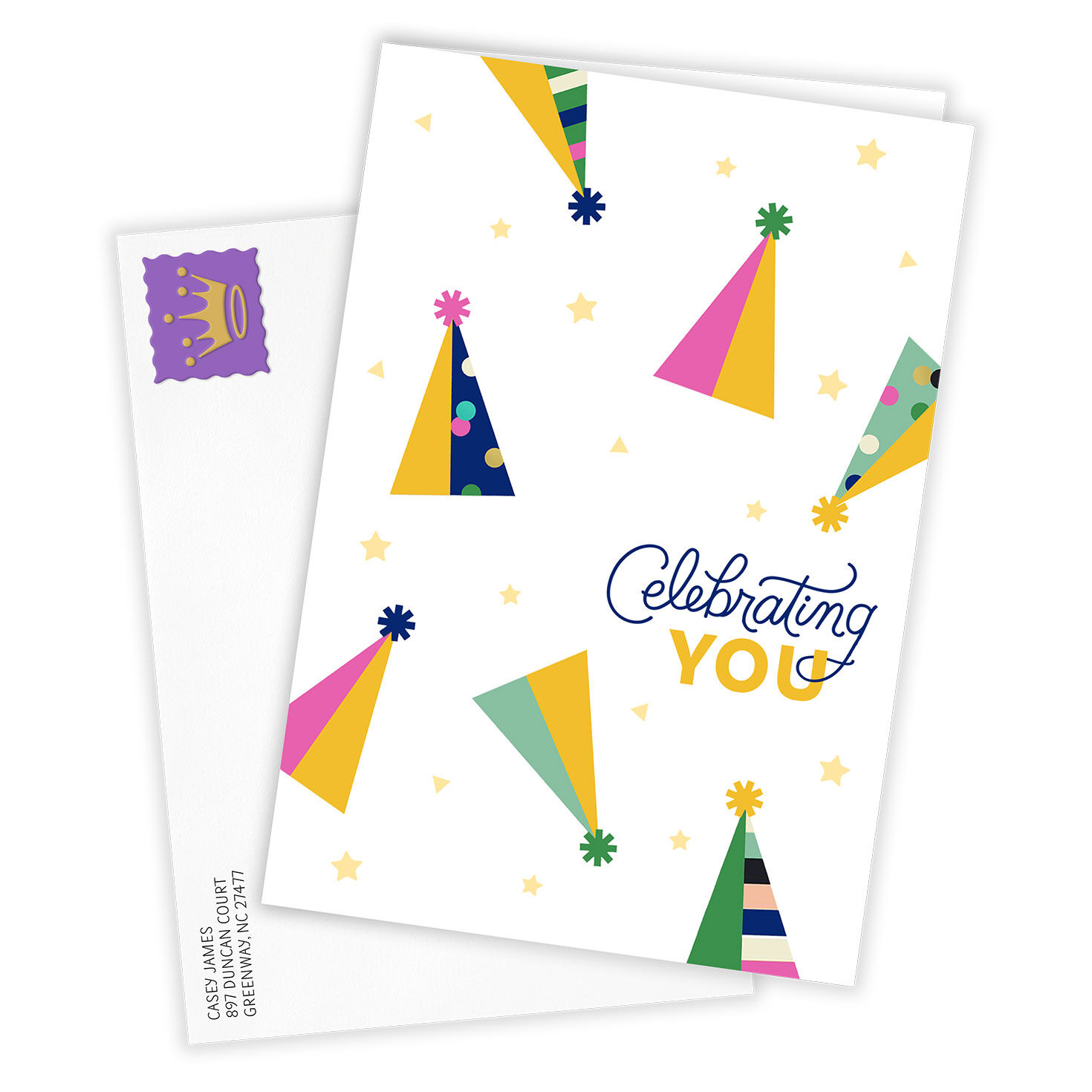 Colorful Party Hats Personalized Birthday Card Card Front with Envelope image number 2
