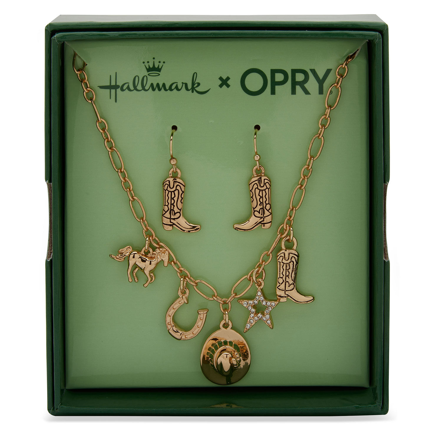 Hallmark x Opry® Crystal and Gold-Tone Drop Earrings and Charm Necklace Set for only USD 28.00 | Hallmark