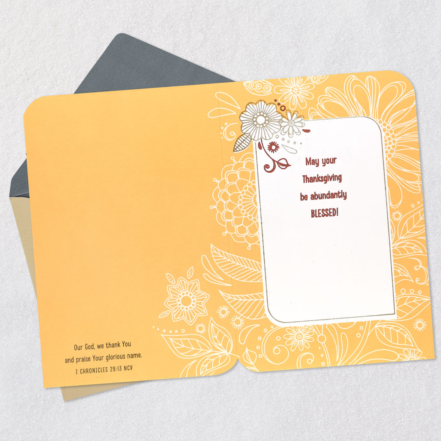 Pumpkin Bouquet Religious Thanksgiving Card Open card with envelope image number 4