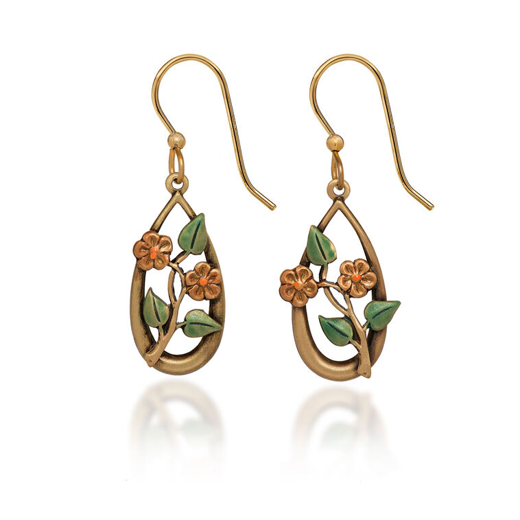 Flowers Inside Gold-Tone Open Teardrop Earrings front image number 1