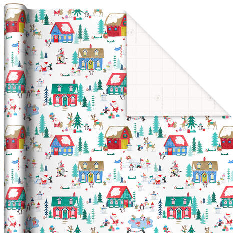 Snowy Village Kids Christmas Wrapping Paper, 45 sq. ft., , large
