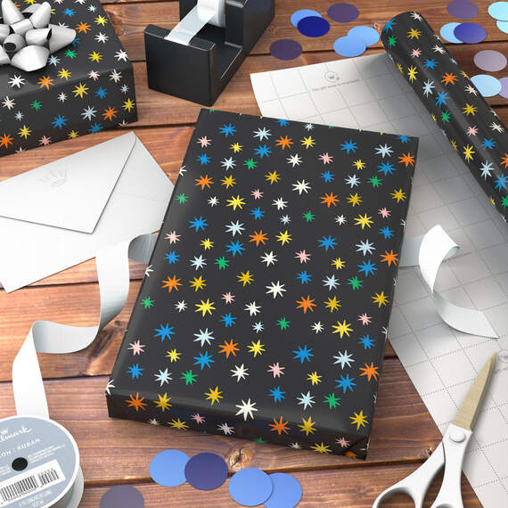 Colorful Stars on Black Wrapping Paper, 20 sq. ft., , large image number 3