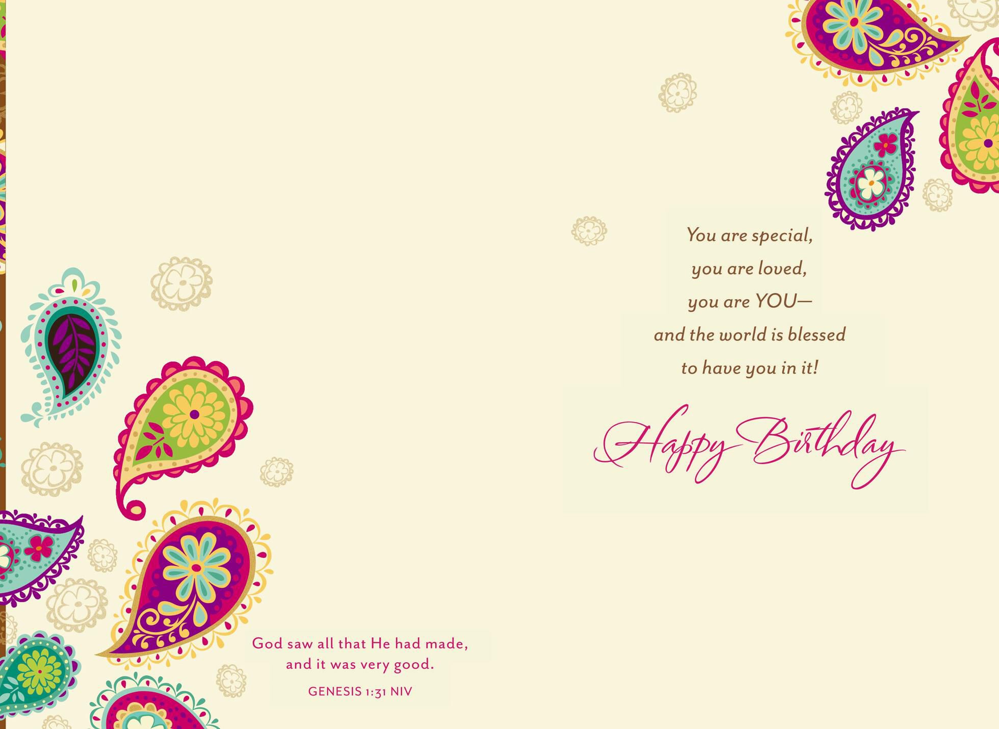 Bright Paisley Pattern Religious Birthday Card for Her