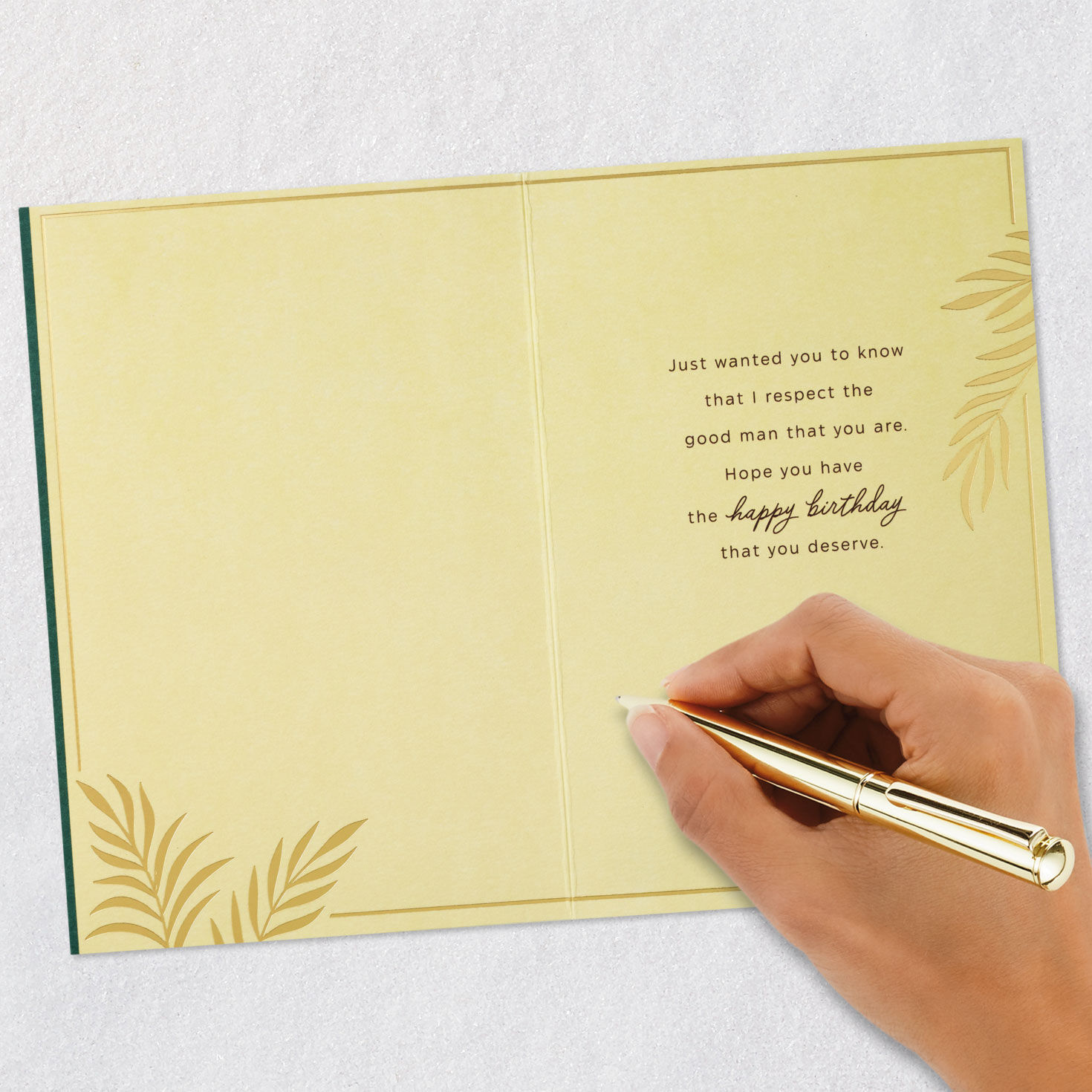 Gold Botanical on Green Birthday Card for Stepdad Signing card image number 6