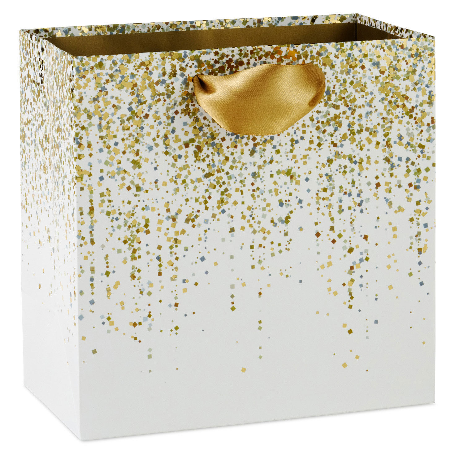 7.7" Gold Confetti Trails on White Medium Gift Bag