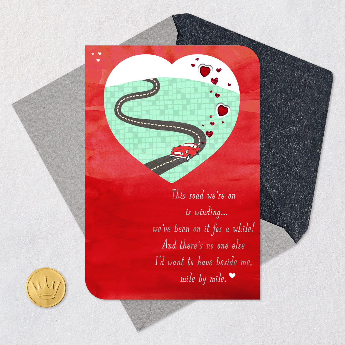 Heart With Car on Road Husband Valentine's Day Card Card Front with Envelope and Gold Seal image number 5