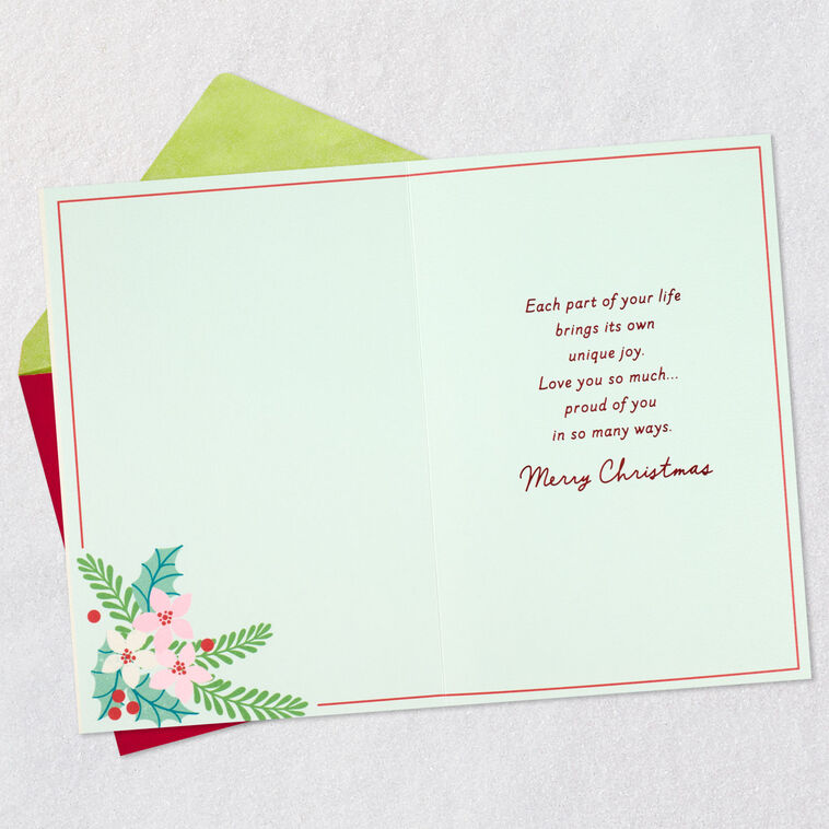Red and Pink Poinsettias Daughter Christmas Card Open card with envelope image number 3