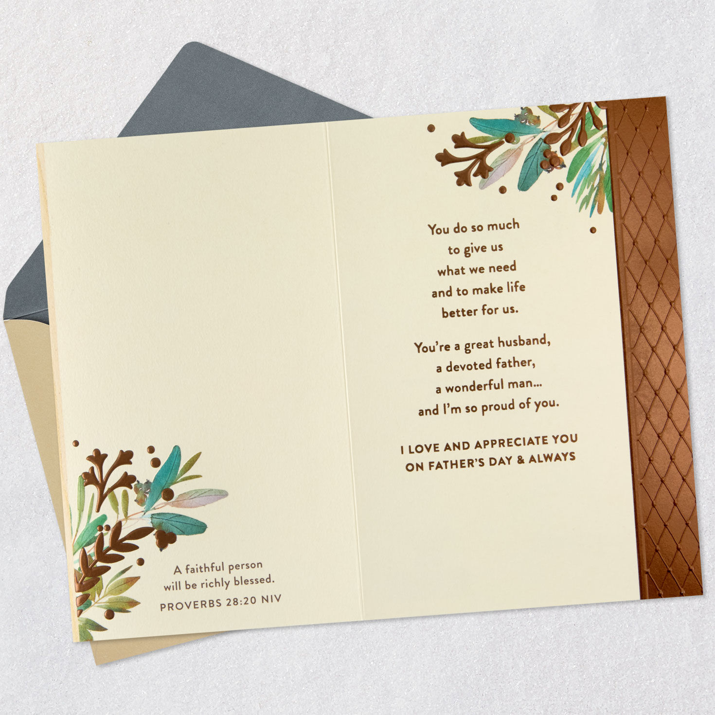 Leaves on Woodgrain Religious Father's Day Card for Husband Open Card with Envelope image number 4