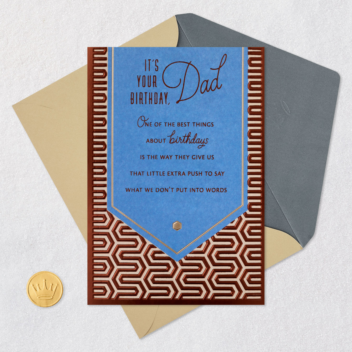 Brown Banner on Blue Birthday Card for Dad Card Front with Envelope and Gold Seal image number 5