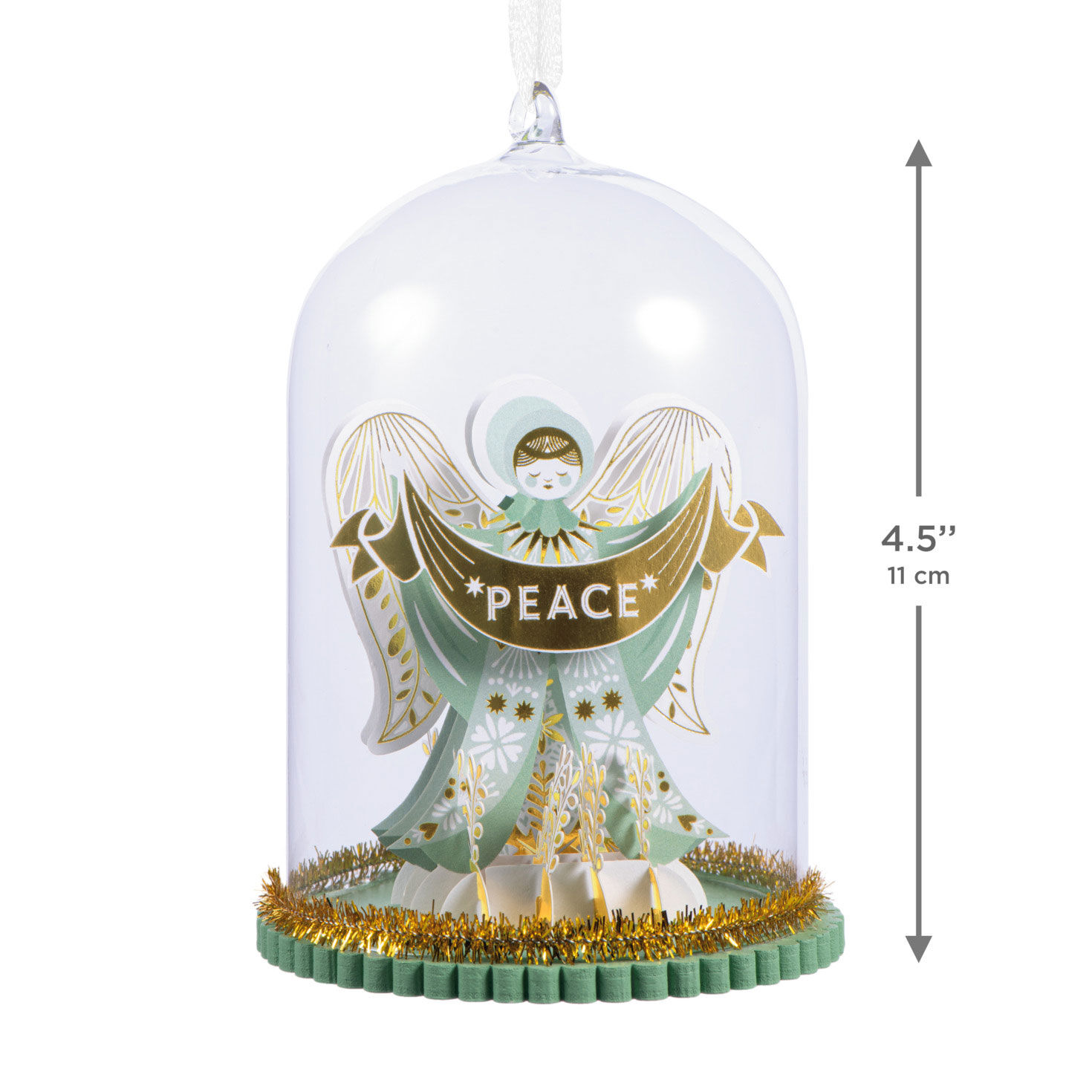 Peace Angel Cloche Christmas Ornament measurement image number 3