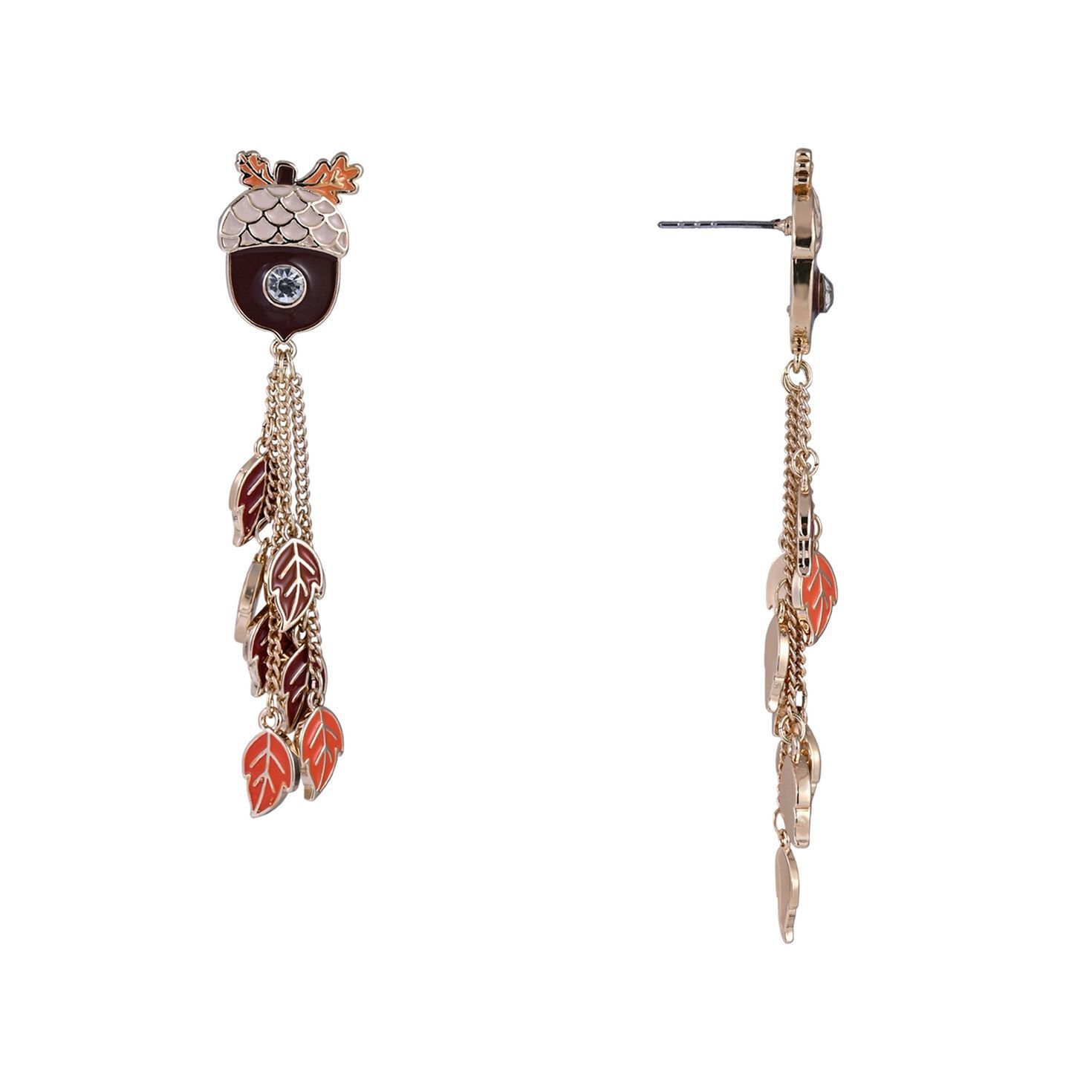 Acorn & Leaf Linear Earrings front and side image number 2