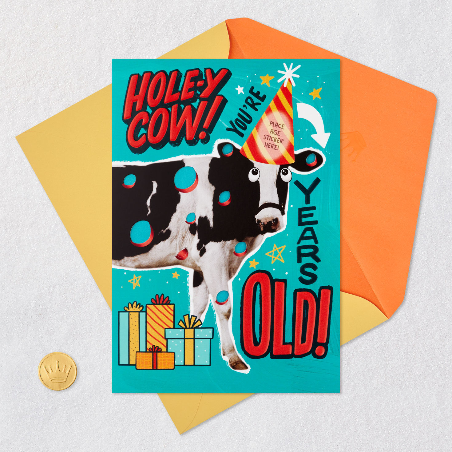 Hole-y Cow Customizable Kids Birthday Card With Age Stickers for only USD 3.99 | Hallmark