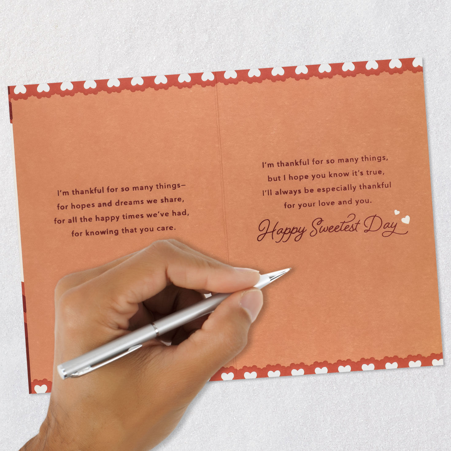Lacey Red and Pink Hearts Sweetest Day Card for Wife Signing card image number 7