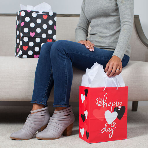 11.5" Red Heart & Black Dots 2-Pack Large Valentine's Day Gift Bags, 