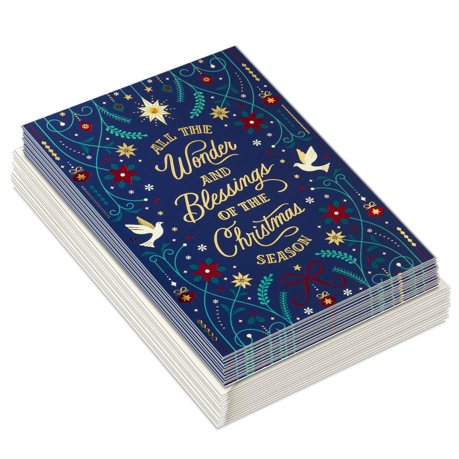 Folk Art on Blue Boxed Christmas Cards front stacked image number 2