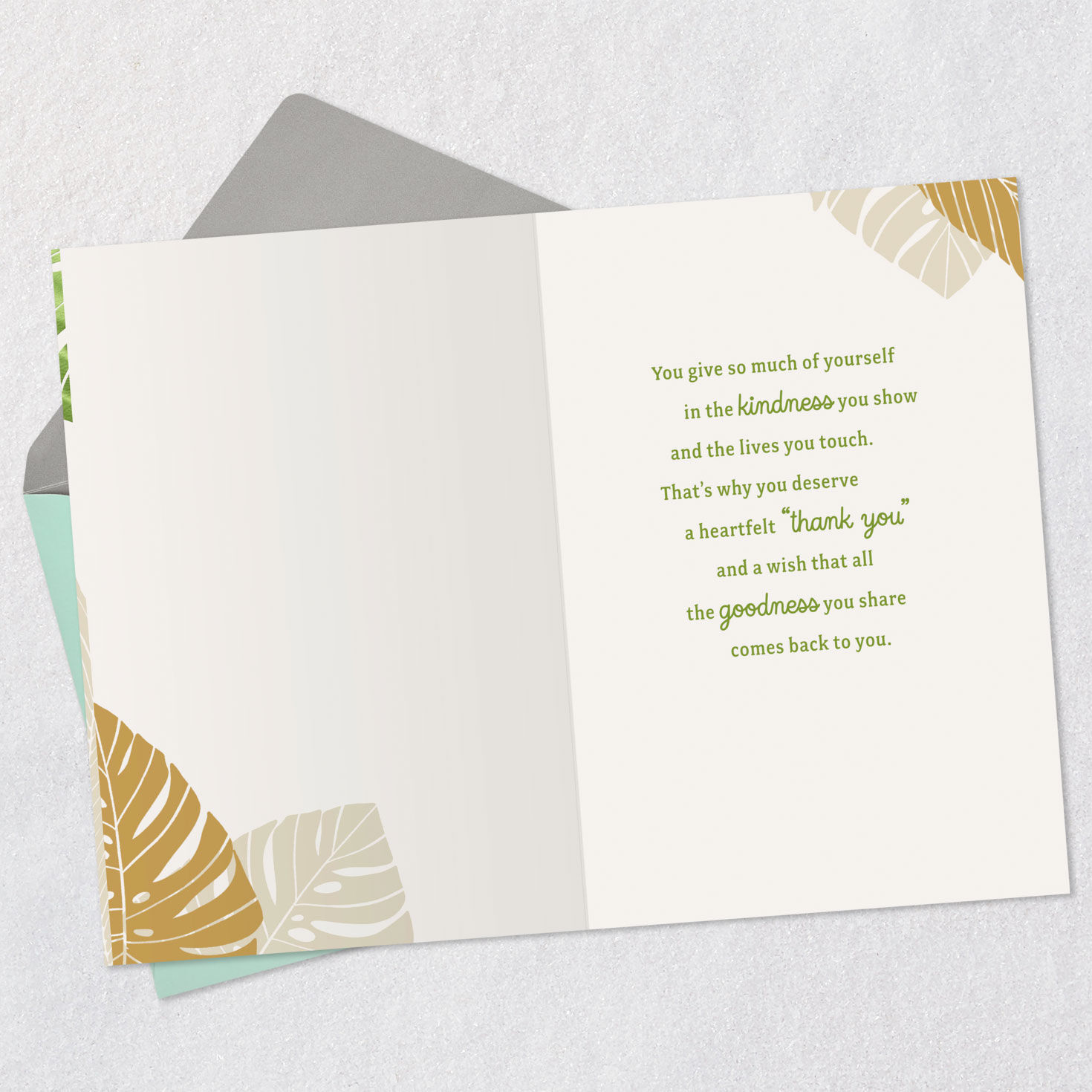 Tropical Leaves Thank-You Card Open card with envelope image number 3